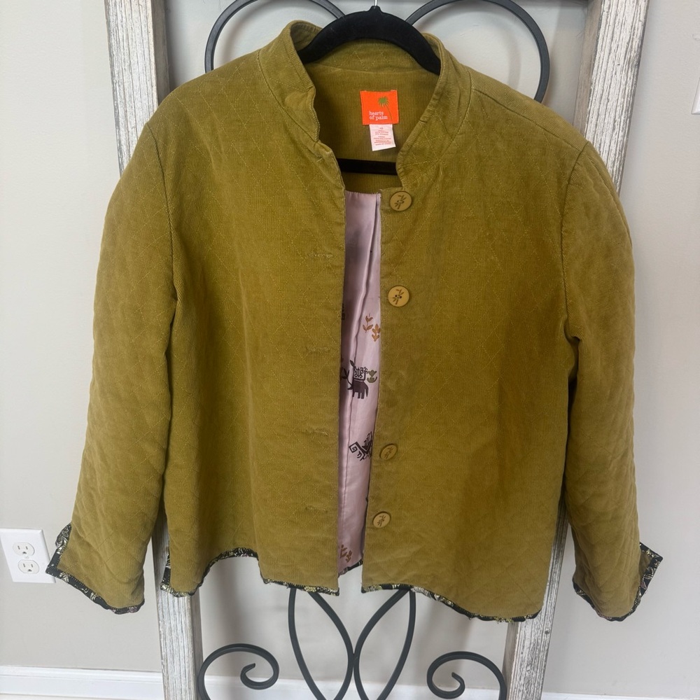 Hearts of Palm Olive Green Button-Up‎ Textured Jacket Size 10